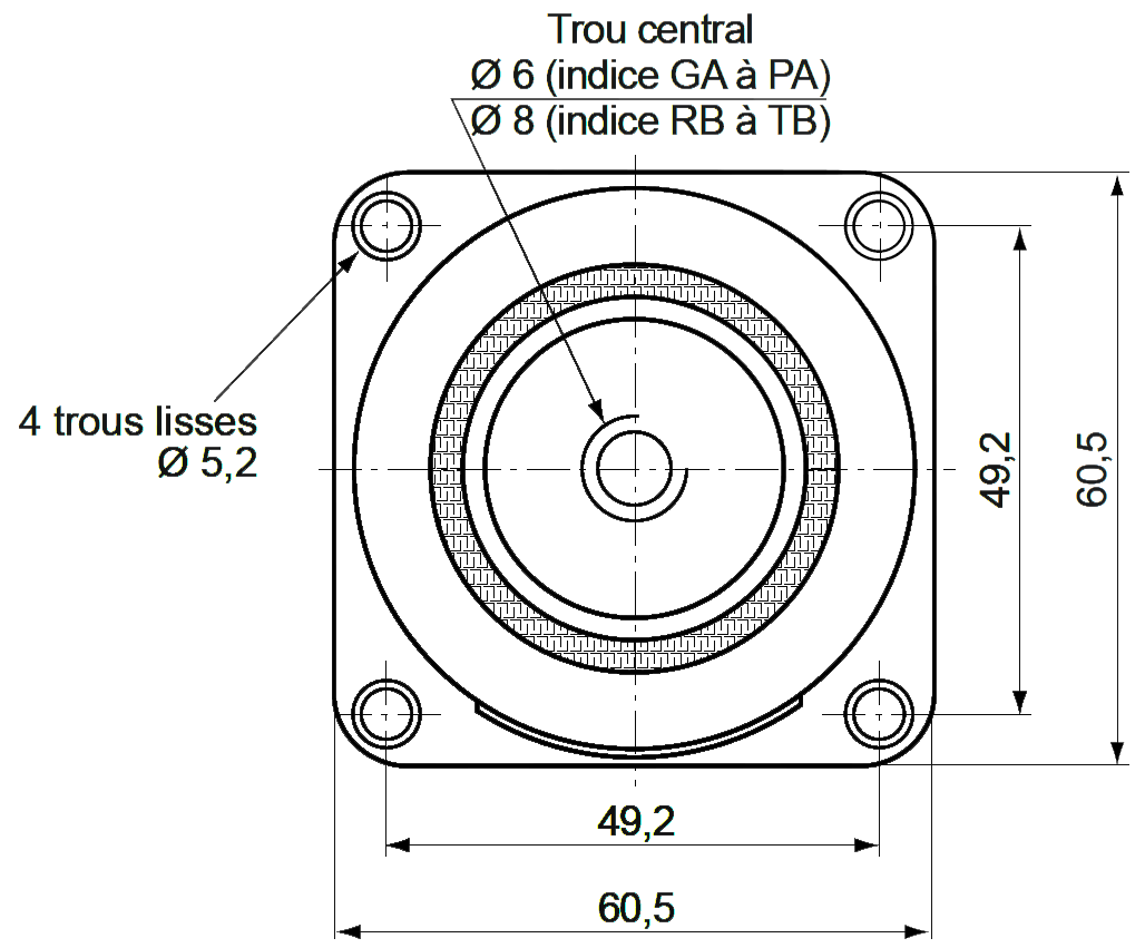 Schéma dimensions vue de dessus support SE127 Hutchinson Paulstra